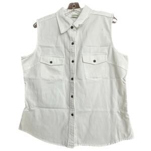 Crossroads Women size Large White Cotton sleeveless vest button front Repaired